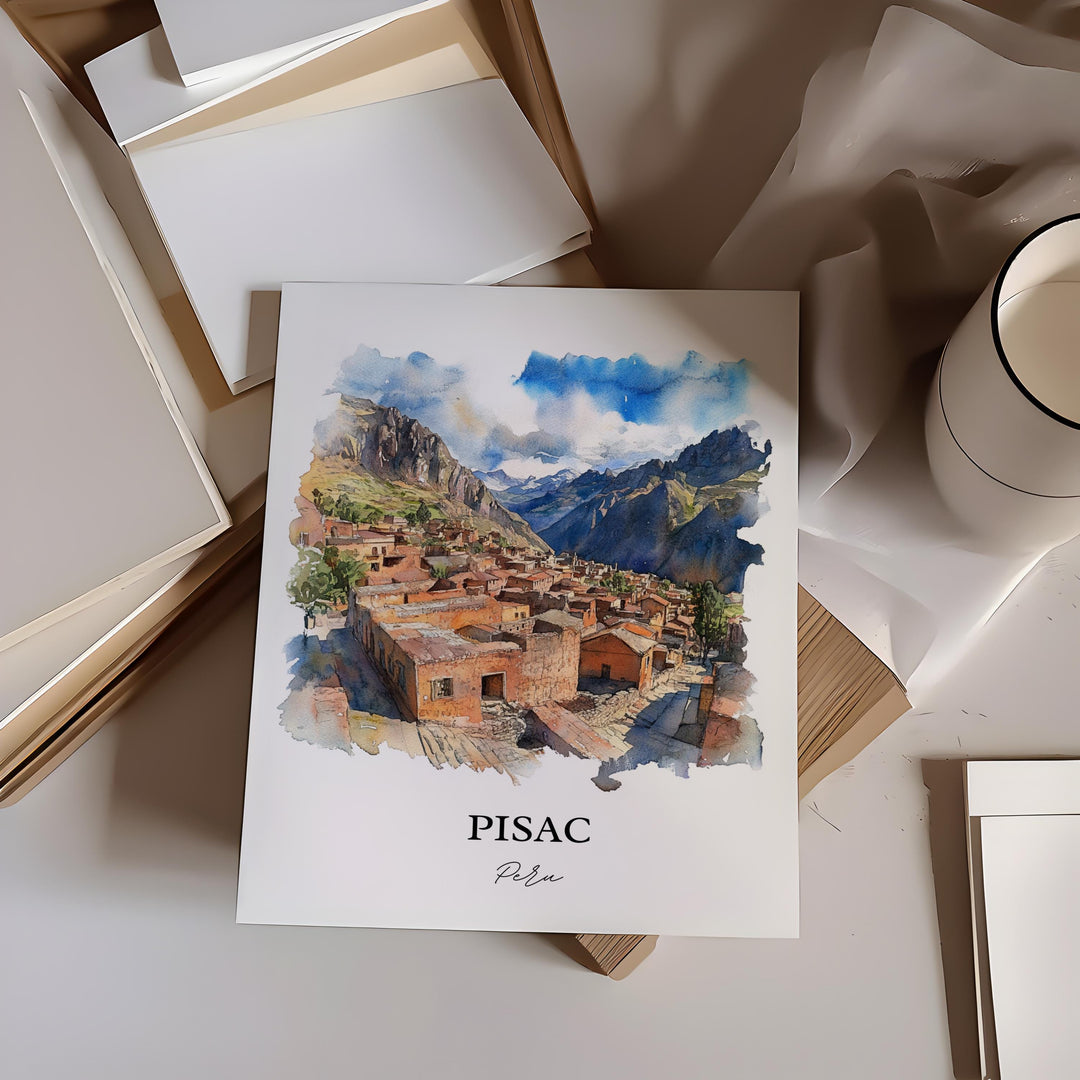 Pisac Peru Wall Art, Sacred Valley Peru Print, Peru Watercolor Art, Pisac Peru Gift, Travel Print, Travel Poster, Housewarming Gift