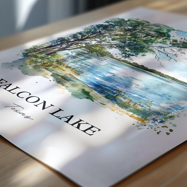 Falcon Lake Wall Art, Rio Grand River Print, Texas Watercolor Art, Falcon Lake TX Gift, Travel Print, Travel Poster, Housewarming Gift
