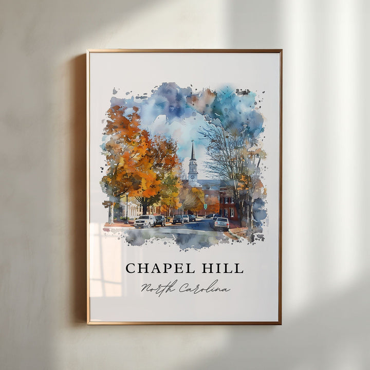 Chapel Hill Wall Art, Chapel Hill NC Print, UNC Watercolor Art, Chapel Hill NC Gift,