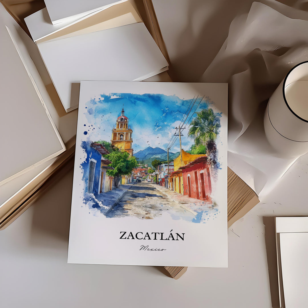 Zacatlán Wall Art, Puebla Mexico Print, Mexico Watercolor Art, Zacatlán Mexico Gift, Travel Print, Travel Poster, Housewarming Gift