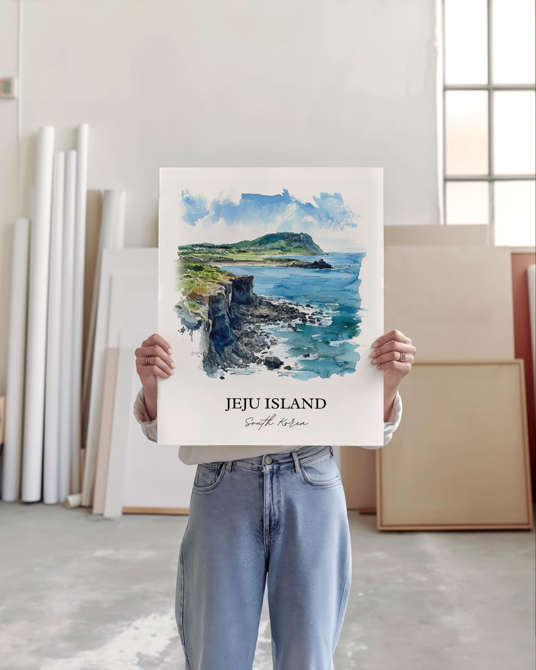 Jeju Island Wall Art, Jeju Island Print, South Korea Watercolor Art, Jeju Island Gift, Jeju Island Print, Travel Poster, Housewarming Gift