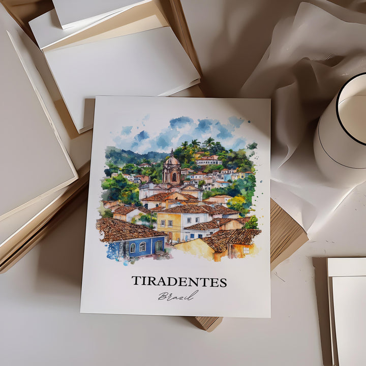 Tiradentes Wall Art, Brazil Print, Brazil Watercolor Art, Tiradentes Village Gift, Travel Print, Travel Poster, Housewarming Gift