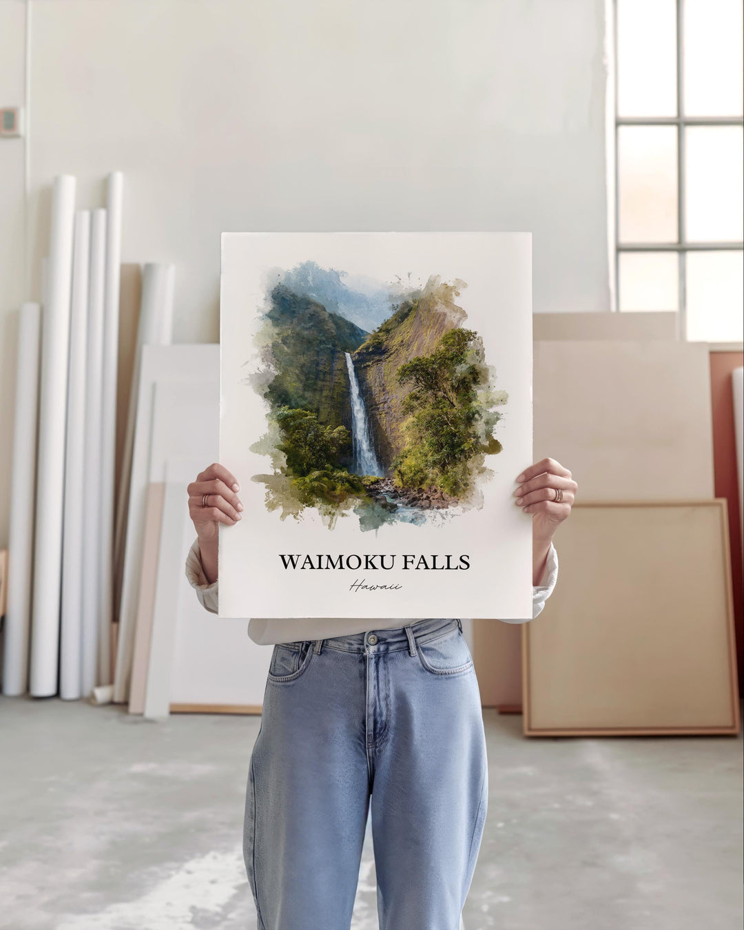 Waimoku Falls Wall Art, Maui Print, Maui Watercolor Art, Waimoku Falls Gift, Travel Print, Travel Poster, Housewarming Gift