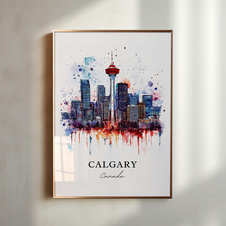 Calgary Wall Art, Calgary Print, Calgary Watercolor Art, Calgary Skyline Gift, Travel Print, Travel Poster, Housewarming Gift