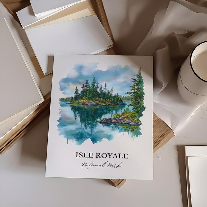 Isle Royale National Park Wall Art, Isle Royale Print, Michigan Watercolor, Thunder Bay Gift, Travel Print, Travel Poster, Housewarming Gift