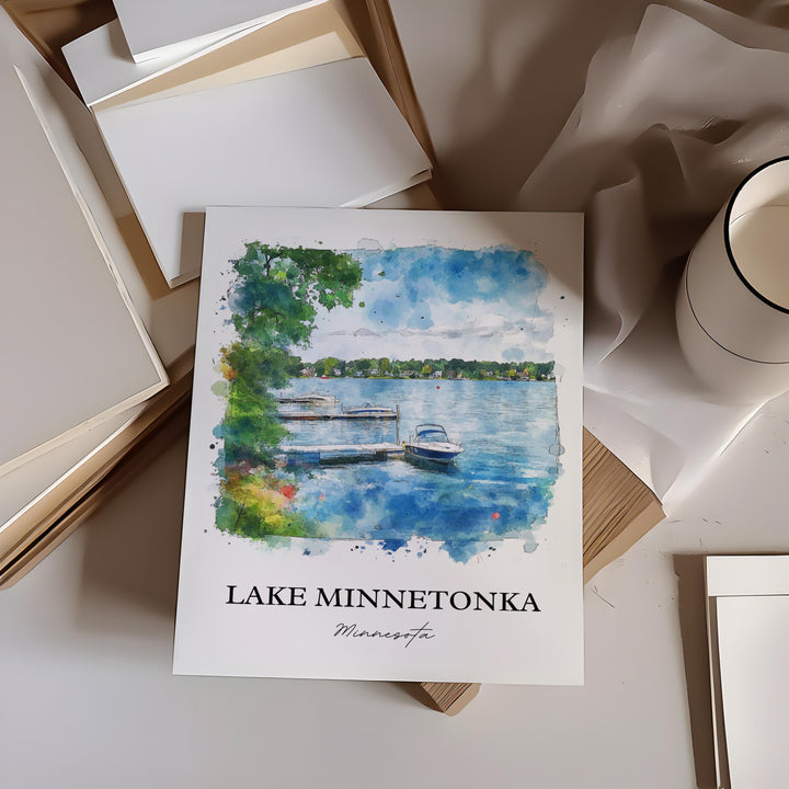 Lake Minnetonka Wall Art, Minneapolis Print, Minnesota Watercolor Art, Lake Minnetonka Gift, Travel Print, Travel Poster, Housewarming Gift