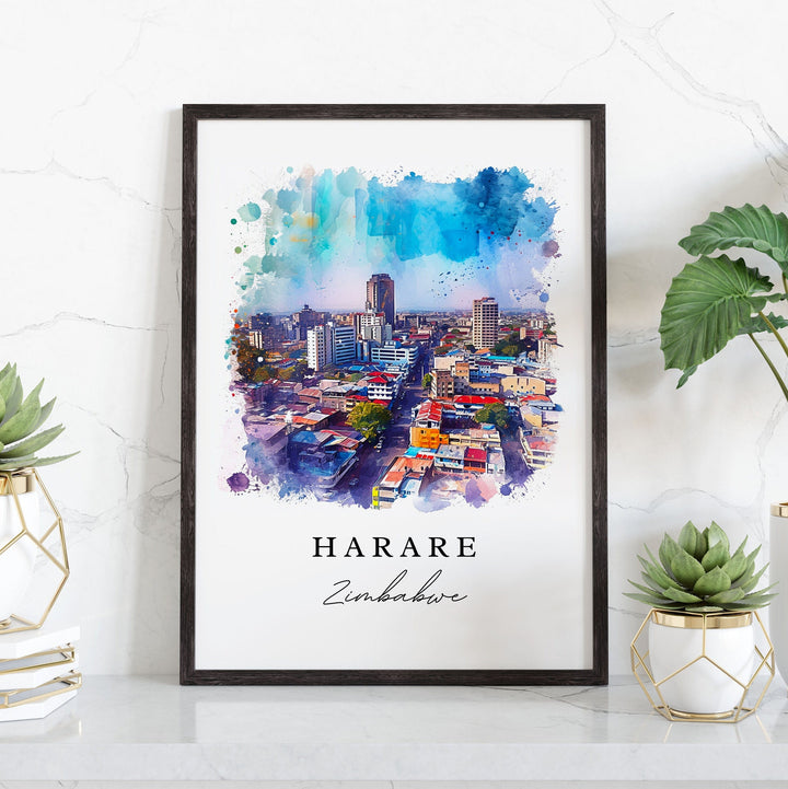 Harare Zimbabwe wall art - Zimbabwe, Harare print, Harare skyline gift, Zimbabwe souvenir, Custom Text, Perfect Gift