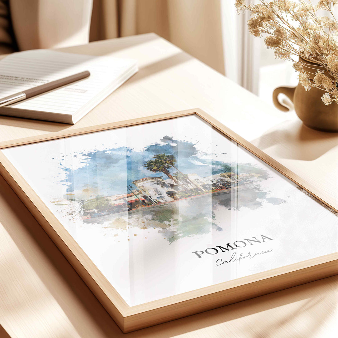Pomona, California Wall Art, Pomona Print, Pomona Watercolor Art, San Gabriel Valley Gift, Travel Print, Travel Poster, Housewarming Gift