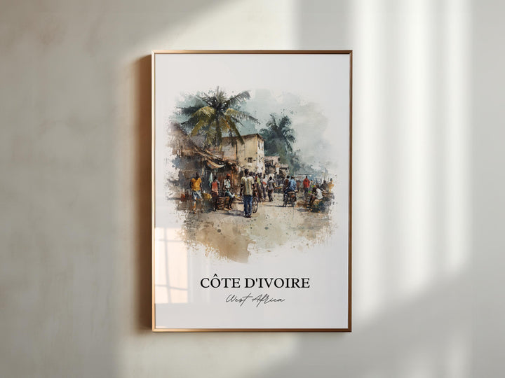Côte d'Ivoire Wall Art, Côte d'Ivoire Print, Ivory Coast Watercolor Art, Côte d'Ivoire Gift, Travel Print, Travel Poster, Housewarming Gift