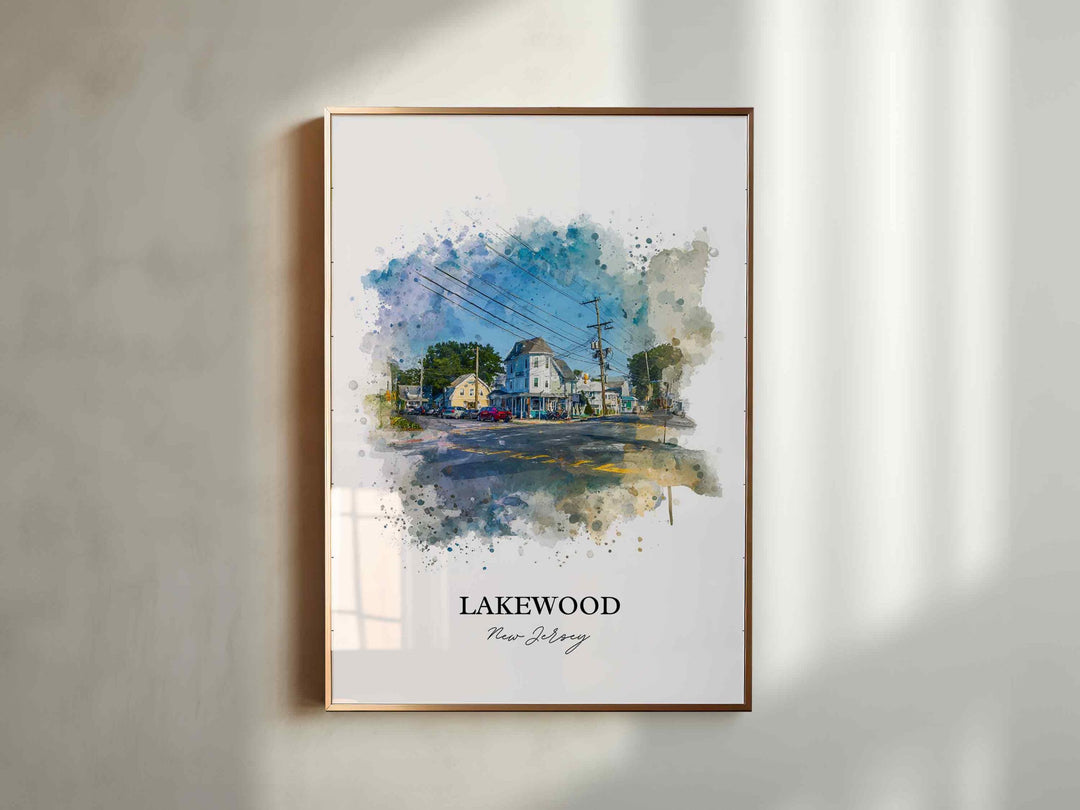 Lakewood NJ Wall Art, Lakewood Print, New Jersey Watercolor Art, Lakewood NJ Gift, Travel Print, Travel Poster, Housewarming Gift