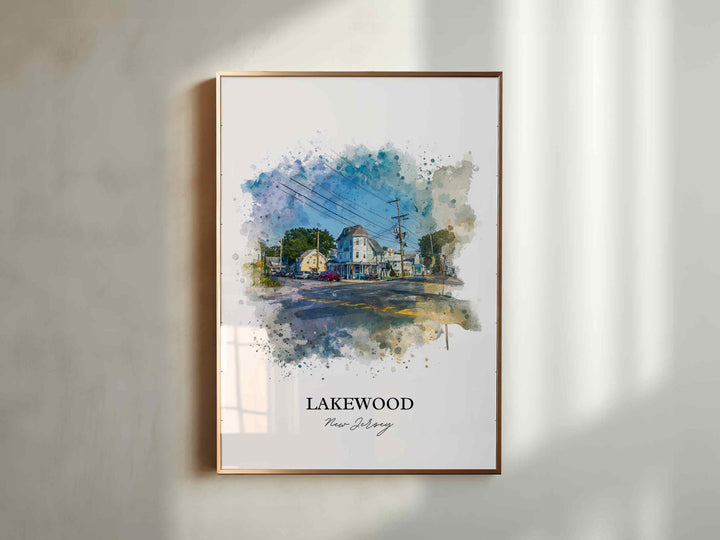 Lakewood NJ Wall Art, Lakewood Print, New Jersey Watercolor Art, Lakewood NJ Gift, Travel Print, Travel Poster, Housewarming Gift