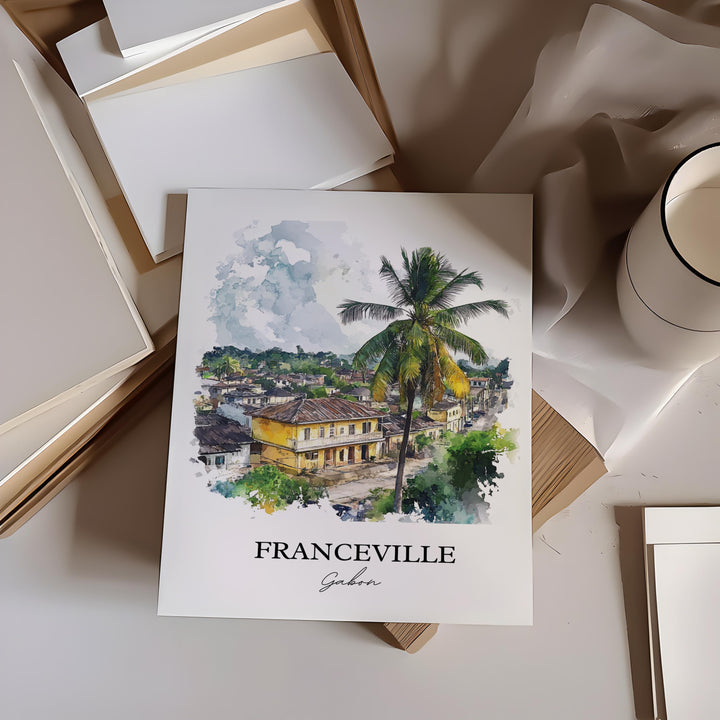 Franceville Wall Art, Franceville Gabon Print, Gabon Watercolor Art, Gabon Gift, Travel Print, Travel Poster, Housewarming Gift