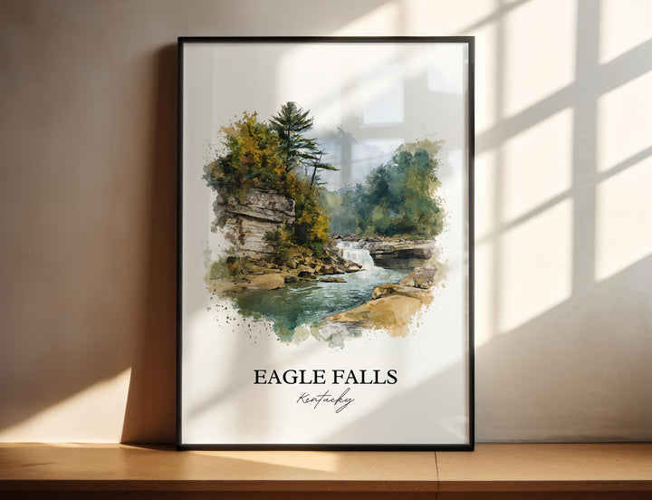 Eagle Falls KY Wall Art, Eagle Falls Print, Kentucky Watercolor Art, Cumberland Falls Gift, Travel Print, Travel Poster, Housewarming Gift