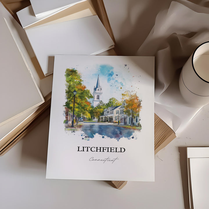 Litchfield CT Wall Art, Bantam CT Print, Connecticut Watercolor Art, Litchfield Gift, Travel Print, Travel Poster, Housewarming Gift