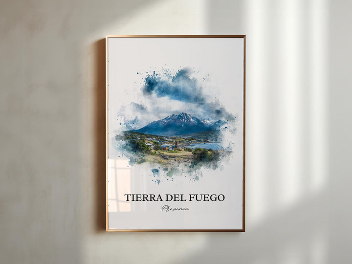 Tierra del Fuego Art, Chile Print, Argentina Watercolor Art, Tierra del Fuego Gift, South America Print, Travel Poster, Housewarming Gift