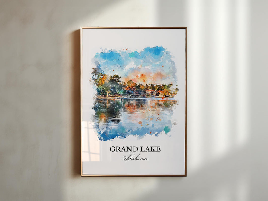 Grand Lake OK Wall Art, Ozark Mountains Print, Oklahoma Watercolor Art, Grand Lake OK Gift, Travel Print, Travel Poster, Housewarming Gift