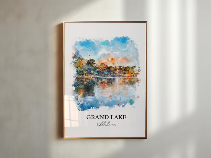 Grand Lake OK Wall Art, Ozark Mountains Print, Oklahoma Watercolor Art, Grand Lake OK Gift, Travel Print, Travel Poster, Housewarming Gift