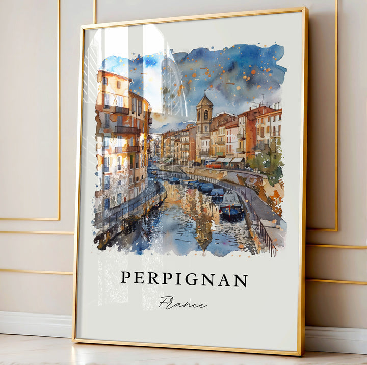 Perpignan Wall Art, Perpignan France Print, Pyrenees Watercolor Art, Perpignan France Gift,