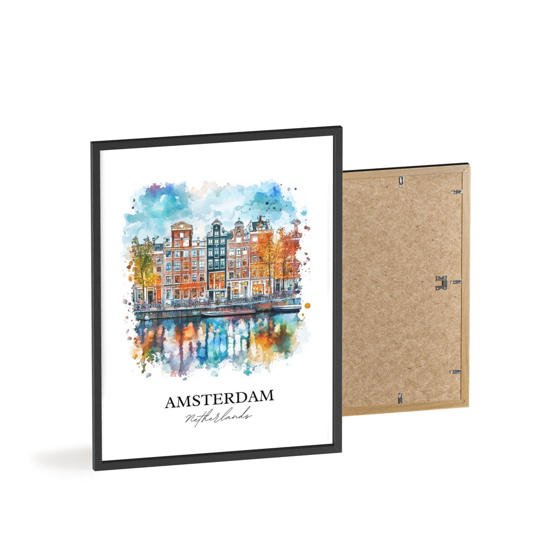 Amsterdam Wall Art, Amsterdam NLD Print, Netherlands Watercolor Art, Amsterdam Gift, Travel Print, Travel Poster, Housewarming Gift