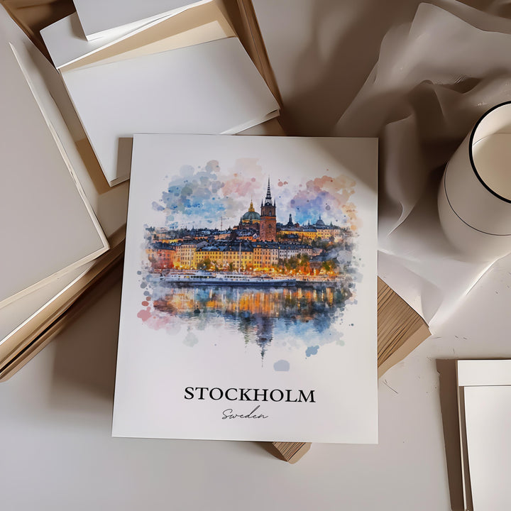 Stockholm Wall Art, Stockholm Sweden Print, Sweden Watercolor Art, Stockholm Gift, Travel Print, Travel Poster, Housewarming Gift