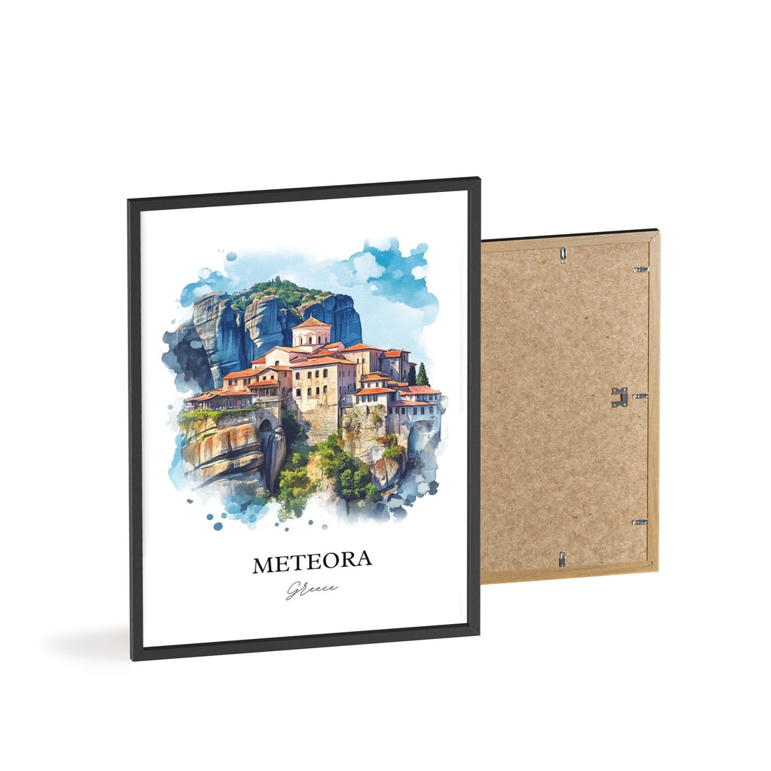 Meteora Wall Art, Meteora Greece Print, Greece Watercolor Art, Trikala Greece Gift, Travel Print, Travel Poster, Housewarming Gift