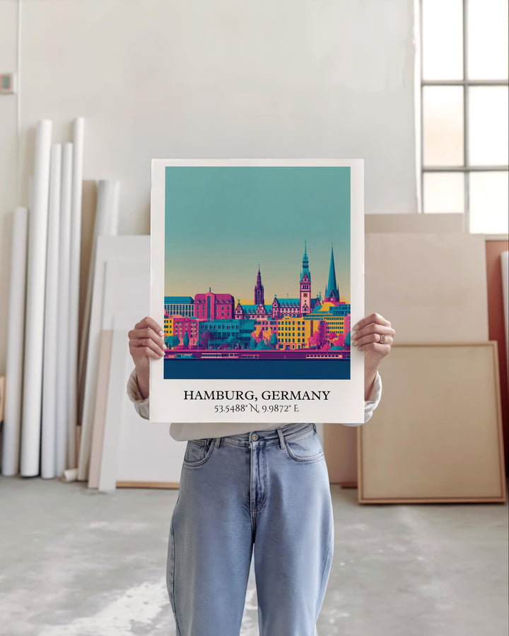 Hamburg Germany Art, Hamburg Retro Travel Art, Germany Home Decor, Germany Gift, Germany Travel Art, Travel Prints, Housewarming Gift