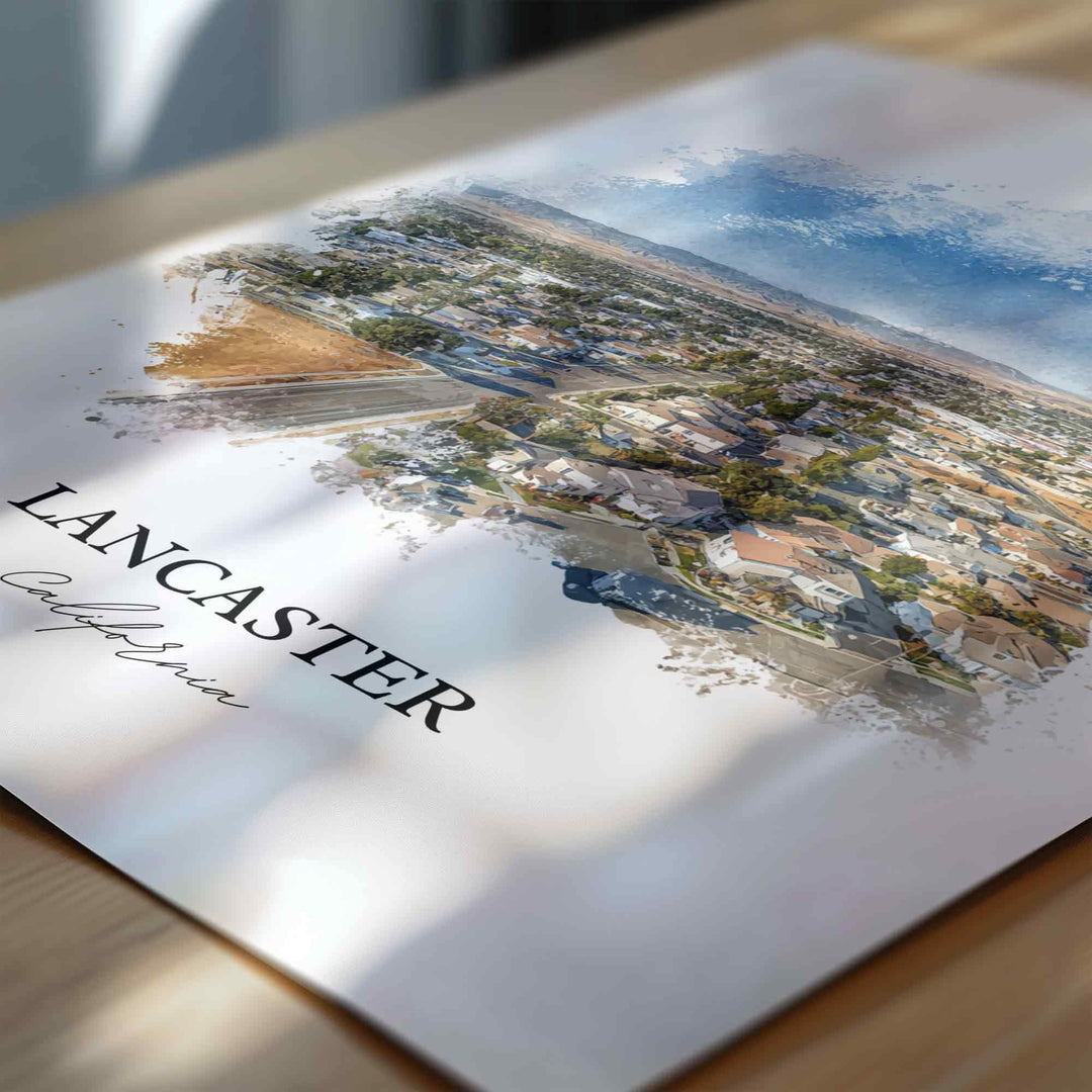 Lancaster CA Art, Antelope Valley Print, California Watercolor, Lancaster California Gift, Travel Print, Travel Poster, Housewarming Gift