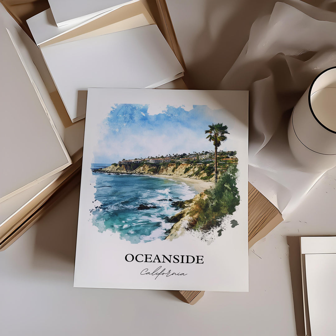 Oceanside CA Wall Art, Harbor Beach Print, SoCal Watercolor Art, Oceanside CA Gift, Travel Print, Travel Poster, Housewarming Gift