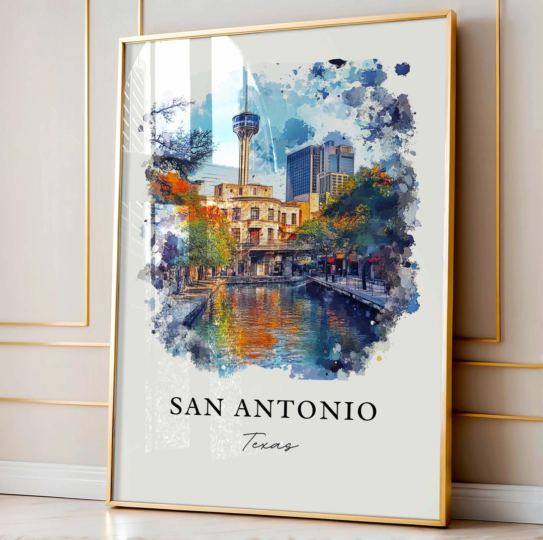 San Antonio Wall Art, San Antonio TX Print, San Antonio Watercolor Art, San Antonio Gift, Travel Print, Travel Poster, Housewarming Gift