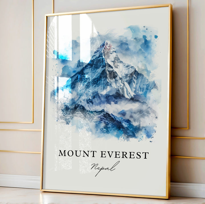 Mount Everest Wall Art, Nepal Print, Everest Watercolor, Mount Everest Nepal Gift,