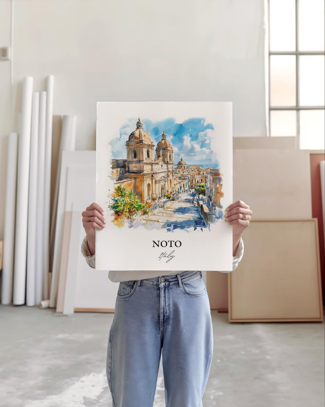 Noto Italy Wall Art, Sicily Italy Print, Italy Watercolor Art, Noto Italy Gift, Travel Print, Travel Poster, Housewarming Gift