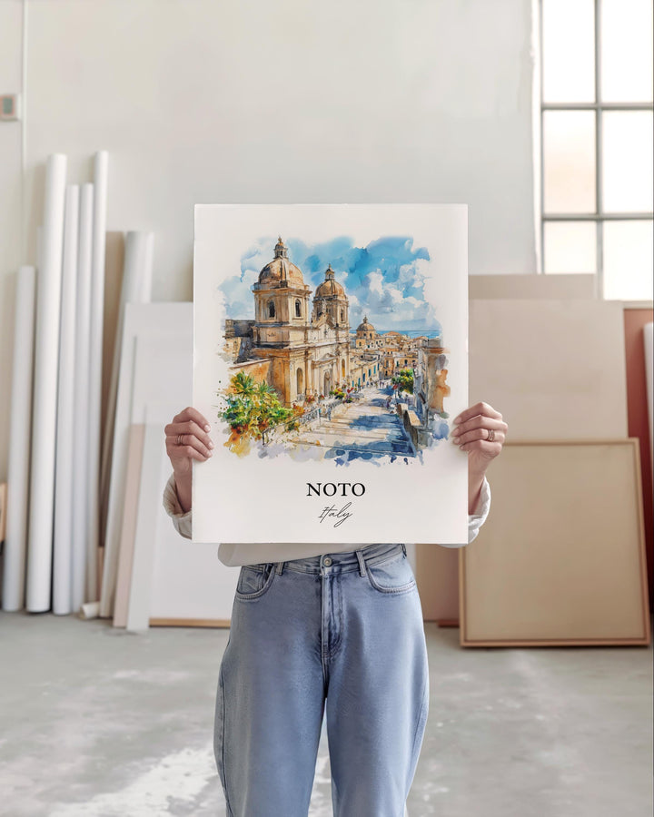 Noto Italy Wall Art, Sicily Italy Print, Italy Watercolor Art, Noto Italy Gift, Travel Print, Travel Poster, Housewarming Gift
