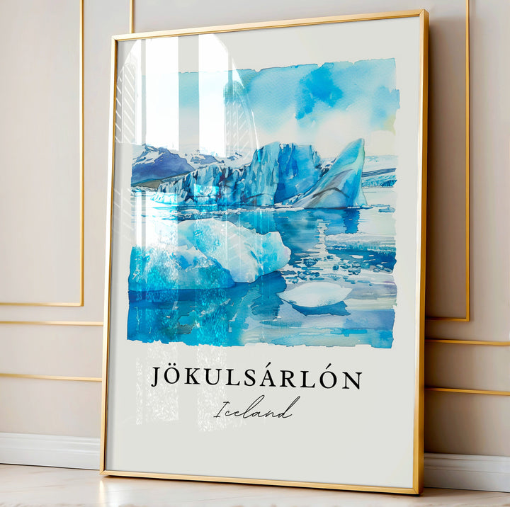 Jokulsarlon Wall Art, Iceland Print, Jokulsarlon Watercolor, Jokulsarlon Gift,