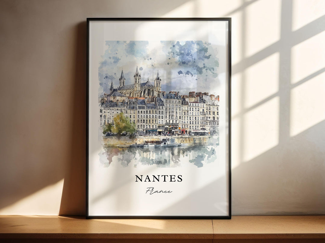 Nantes France Wall Art, Nantes Print, Nantes Watercolor Art, Nantes France Gift,