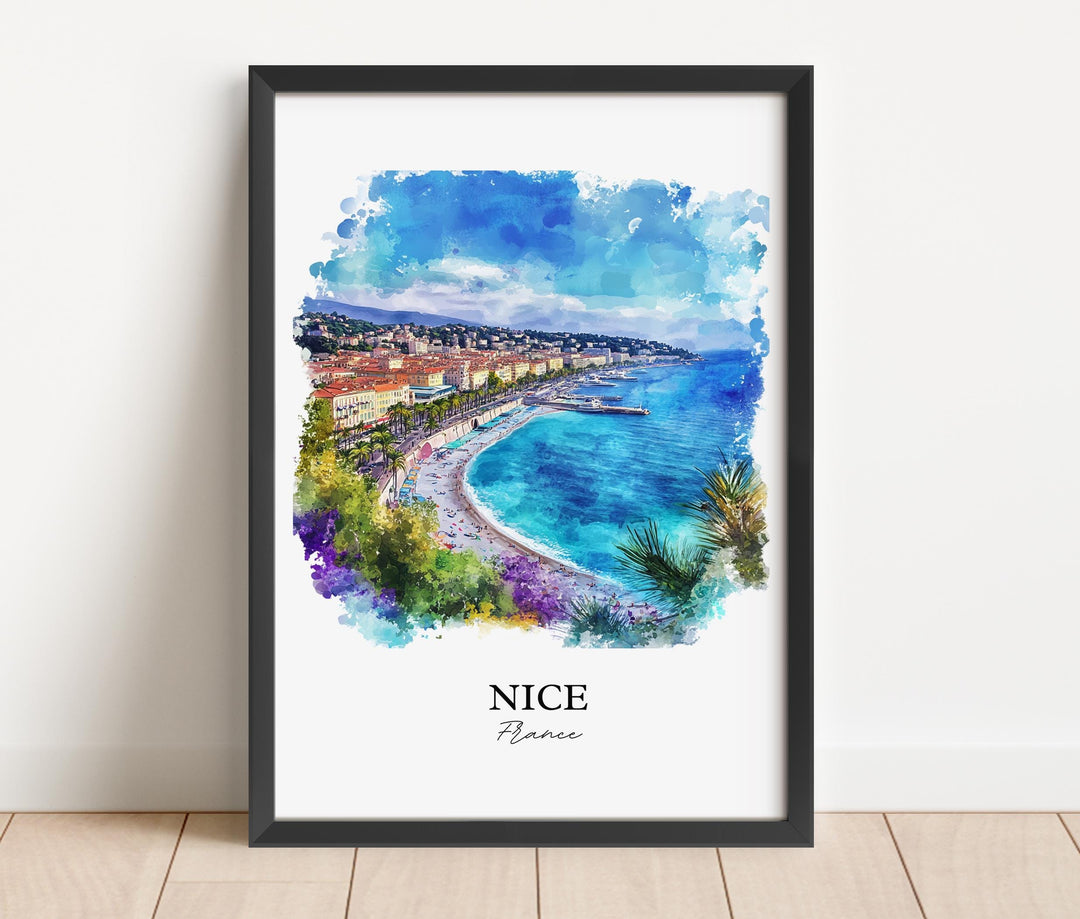 Nice France Wall Art, French Riviera Print, France Watercolor Art, Nice France Gift, Travel Print, Travel Poster, Housewarming Gift