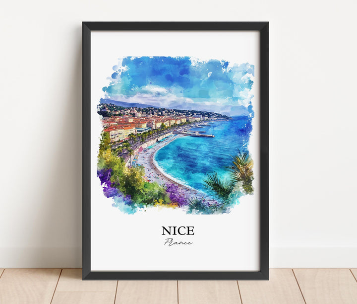 Nice France Wall Art, French Riviera Print, France Watercolor Art, Nice France Gift, Travel Print, Travel Poster, Housewarming Gift