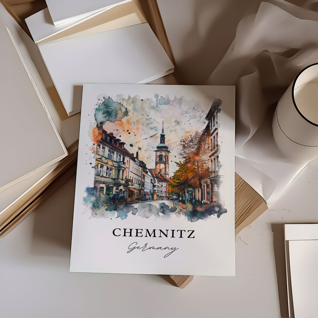 Chemnitz Wall Art, Chemnitz Germany Print, Germany Watercolor Art, Saxony Germany Art,