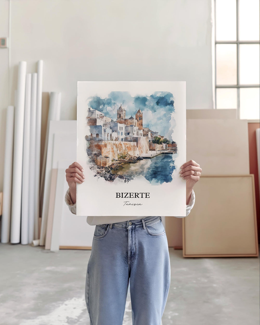 Bizerte Wall Art, Bizerte Tunisia Print, Tunisia Watercolor Art, Tunisia Gift, Travel Print, Travel Poster, Housewarming Gift