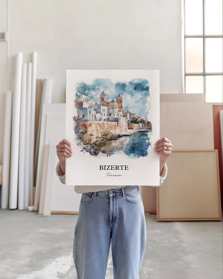 Bizerte Wall Art, Bizerte Tunisia Print, Tunisia Watercolor Art, Tunisia Gift, Travel Print, Travel Poster, Housewarming Gift