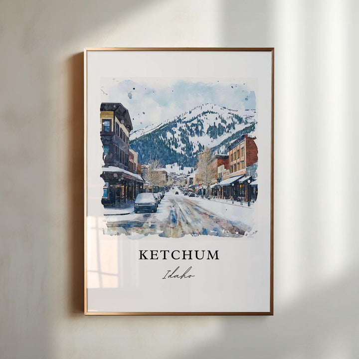 Ketchum ID Wall Art, Ketchum Print, Ketchum Watercolor Art, Blaine County Idaho Gift, Ketchum