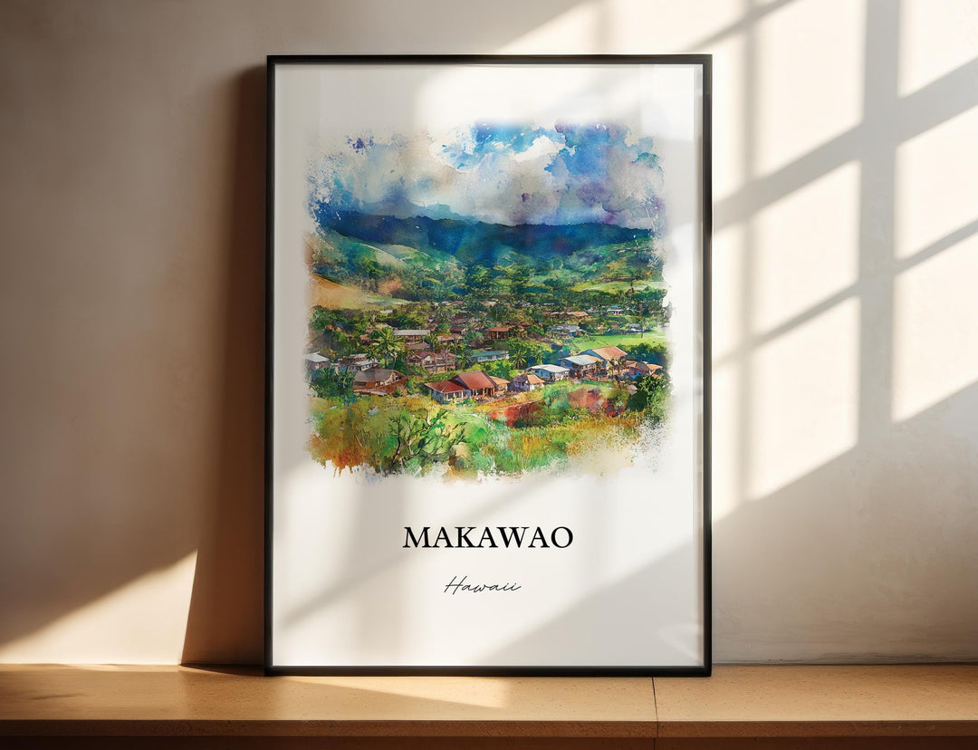 Makawao HI Wall Art, Maui Print, Maui Hawaii Watercolor Art, Makawao Gift, Travel Print, Travel Poster, Housewarming Gift