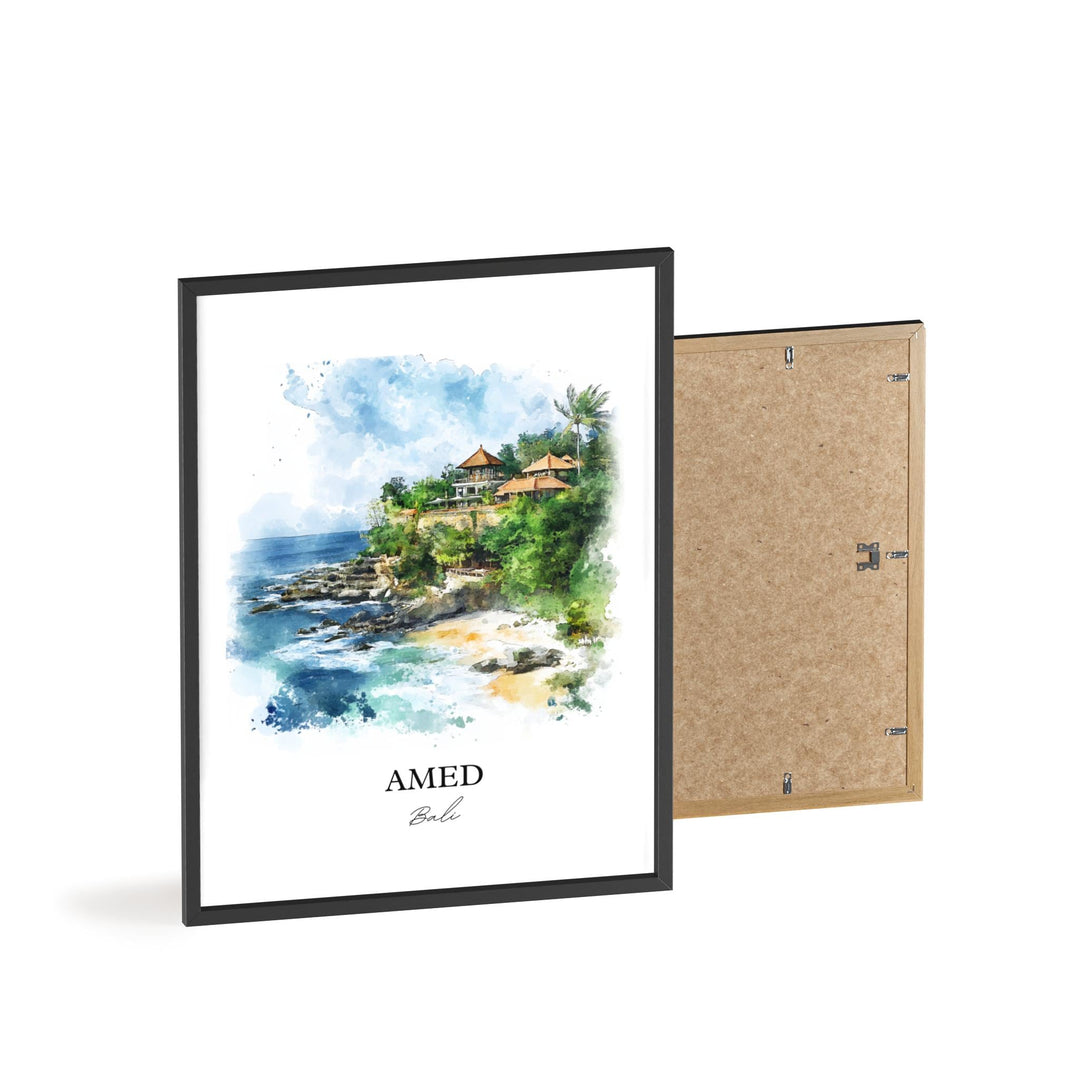 Amed Bali Wall Art, Karangasem Print, Bali Watercolor Art, Amed Bali Gift, Travel Print, Travel Poster, Housewarming Gift
