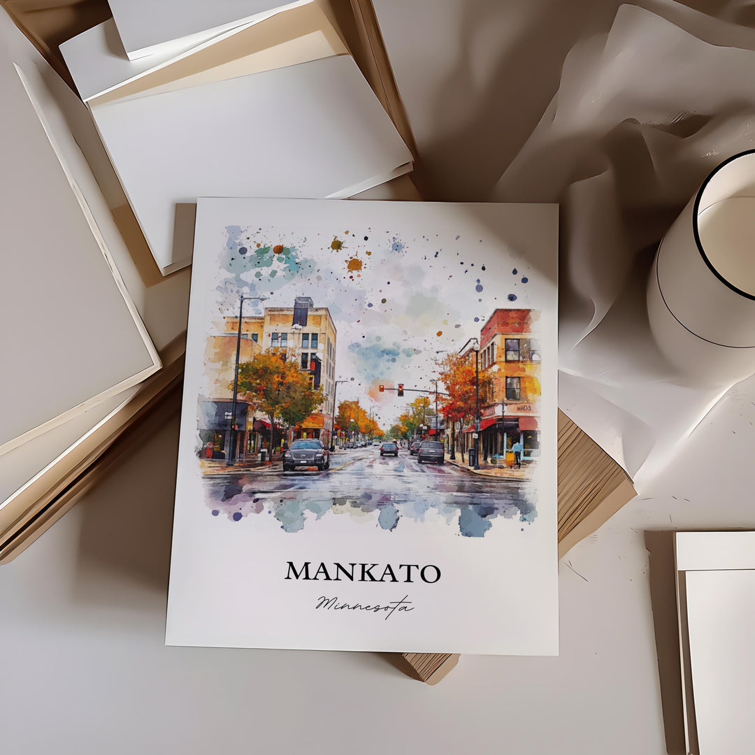 Mankato MN Wall Art,  Blue Earth MN Print, Minnesota Watercolor Art, Mankato Gift, Travel Print, Travel Poster, Housewarming Gift