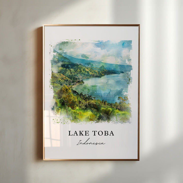 Lake Toba Wall Art, Lake Toba Indonesia Print, Lake Toba Watercolor, Sumatra Indonesia Gift,