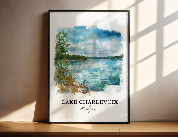 Lake Charlevoix Wall Art, Charlevoix Print, Michigan Watercolor Art, Lake Charlevoix Gift, Travel Print, Travel Poster, Housewarming Gift