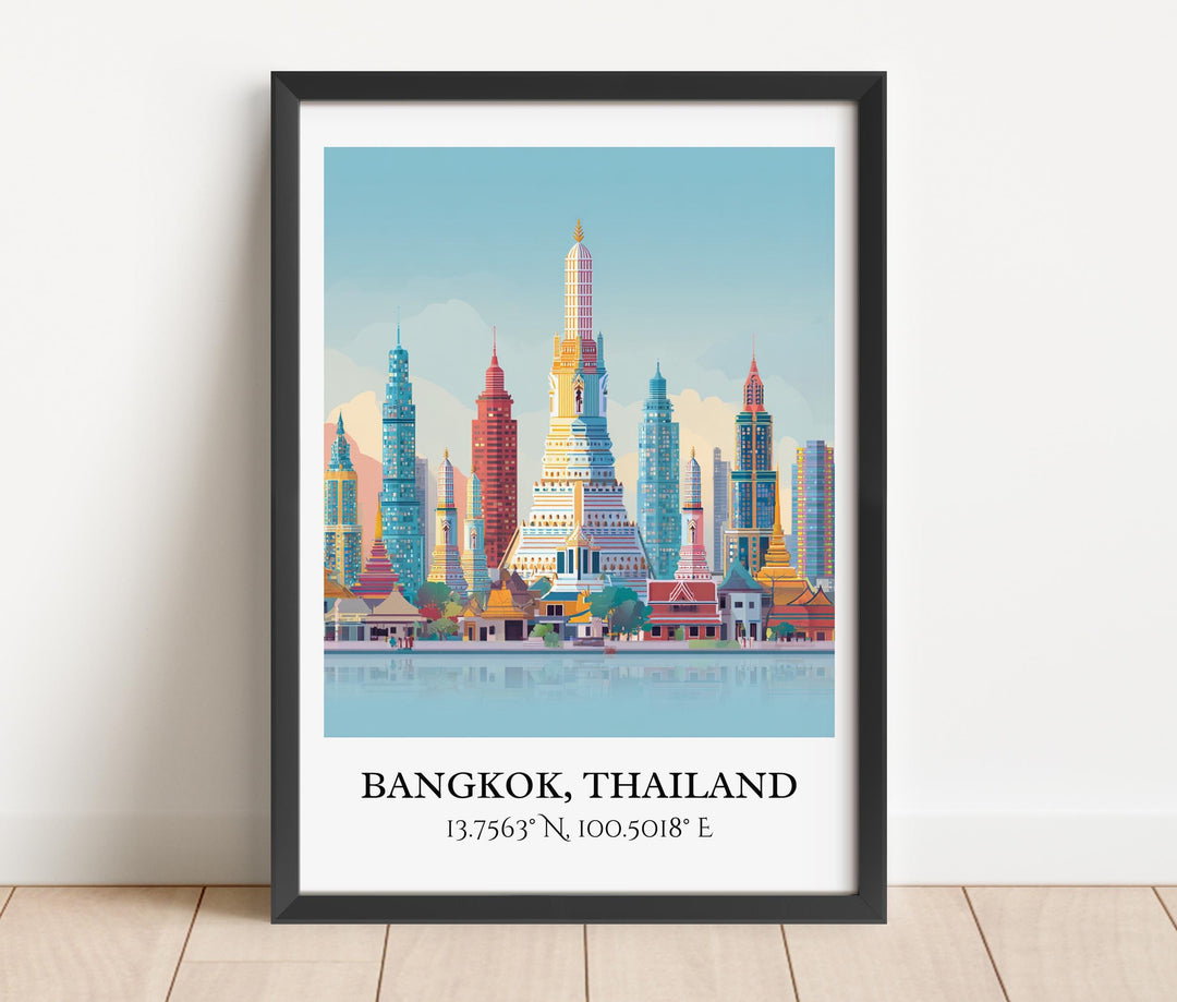 Bangkok Art, Bangkok Retro Travel Art, Bangkok Home Decor, Bangkok Gift, Thailand Travel Art, HK China Print, Housewarming Gift