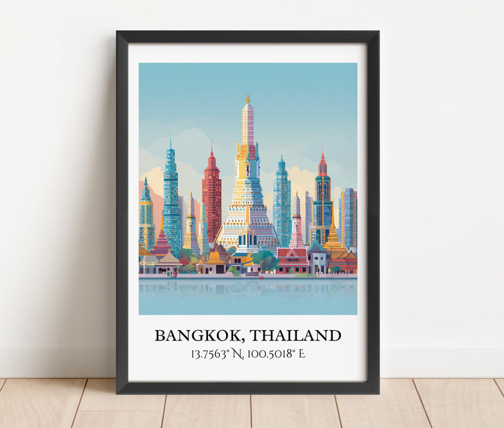 Bangkok Art, Bangkok Retro Travel Art, Bangkok Home Decor, Bangkok Gift, Thailand Travel Art, HK China Print, Housewarming Gift