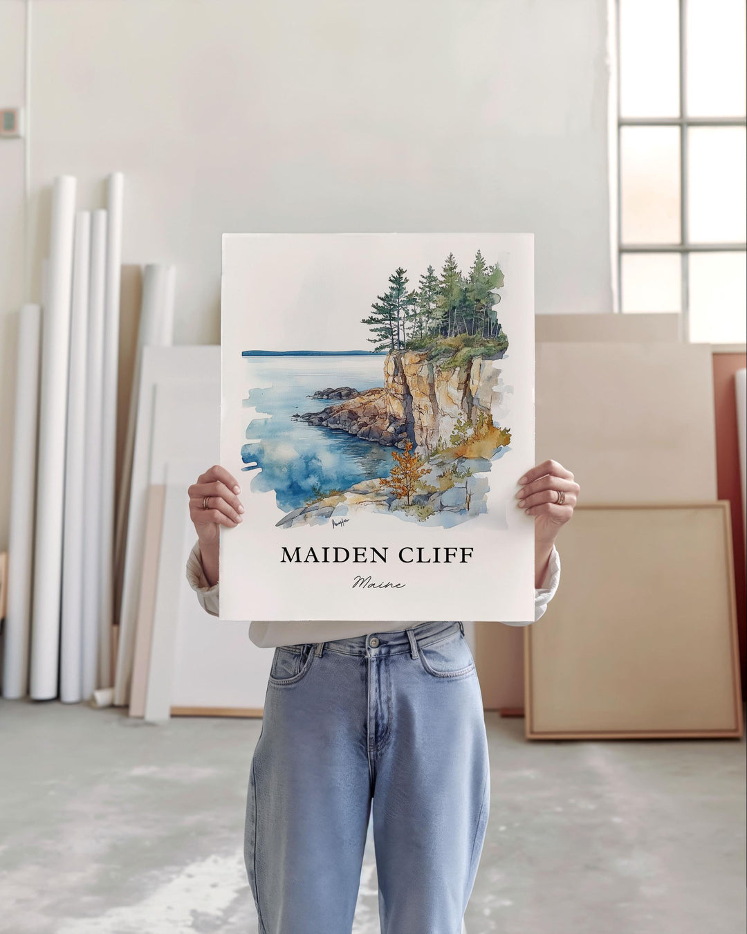 Maiden Cliff Wall Art, Maiden Cliff ME Print, Maiden Cliff Watercolor Art, Camden Maine Gift, Travel Poster, Housewarming Gift