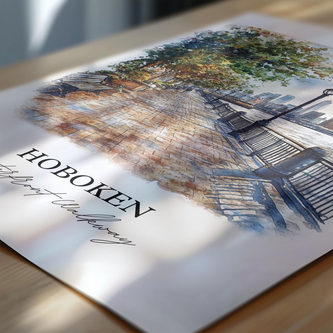 Hoboken NJ Wall Art, Hoboken Print, North Jersey Watercolor Art, Hoboken Gift, Travel Print, Travel Poster, Housewarming Gift