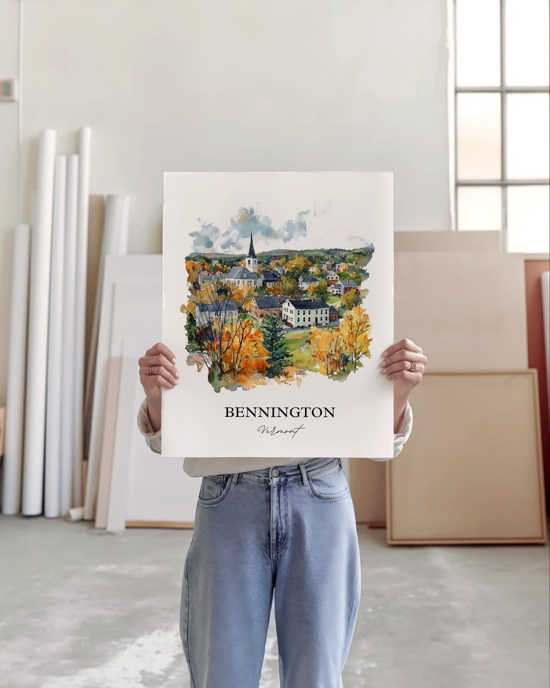 Bennington VT Wall Art, Bennington Vermont Print, Vermont Watercolor Art, Bennington Gift, Travel Print, Travel Poster, Housewarming Gift